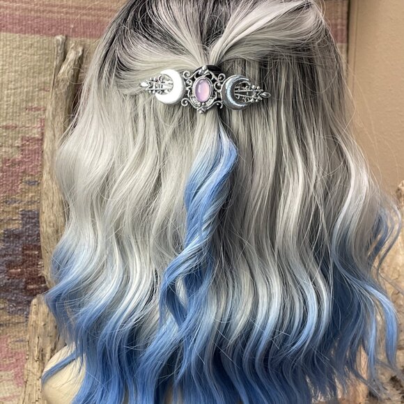 Festival Double Silver Purple Half crescent Moon magic Spell Love Hair Clip Comb - Picture 10 of 12